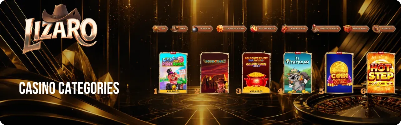Most popular casino game categories at Lizaro Casino UK