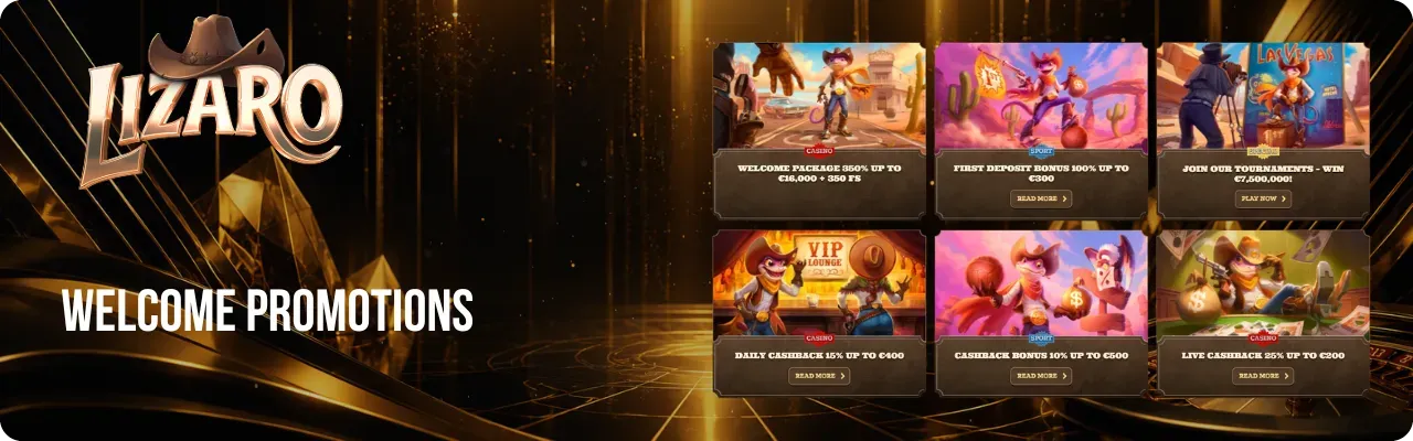 Lizaro Casino welcome bonus 350% and 350 free spins for UK players